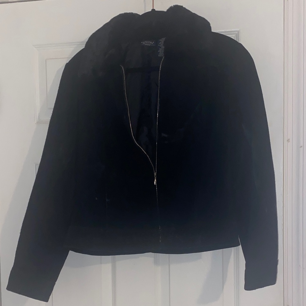 Sonoma suede Black Faux Fur collar Jacket